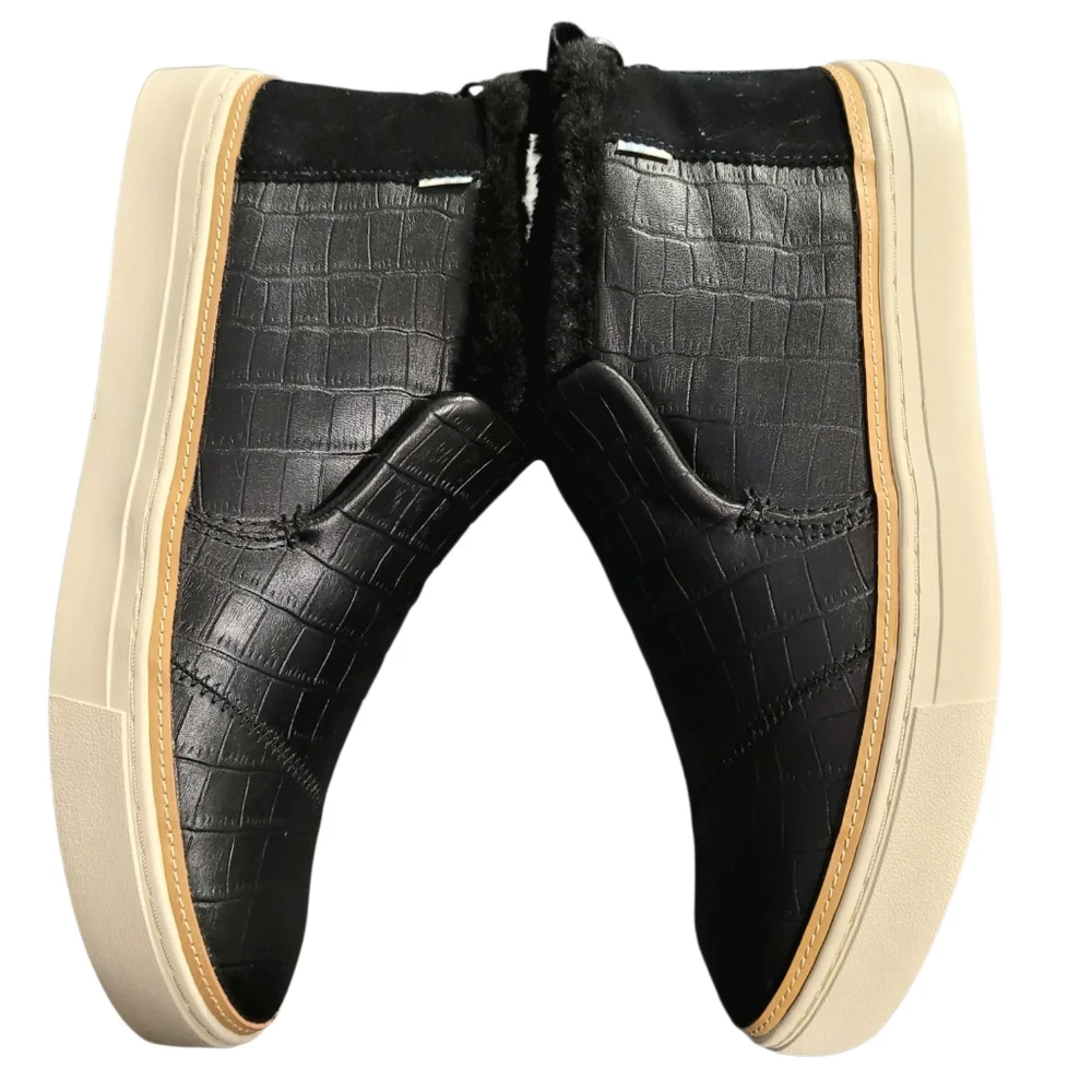 Toms‎ Paxton Leather Faux Fur Chukka Sneaker Booties Women's Black sz 11